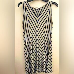 Blue and gray chevron v-neck mini dress